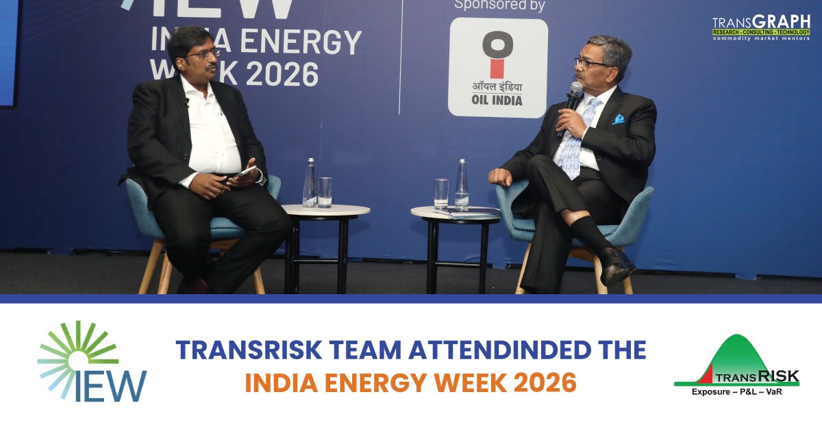 Two speakers in conversation on stage at India Energy Week 2026, in front of the event backdrop